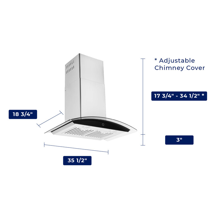 36" Stainless Steel Convertible Wall Mount Range Hood with Charcoal Filter