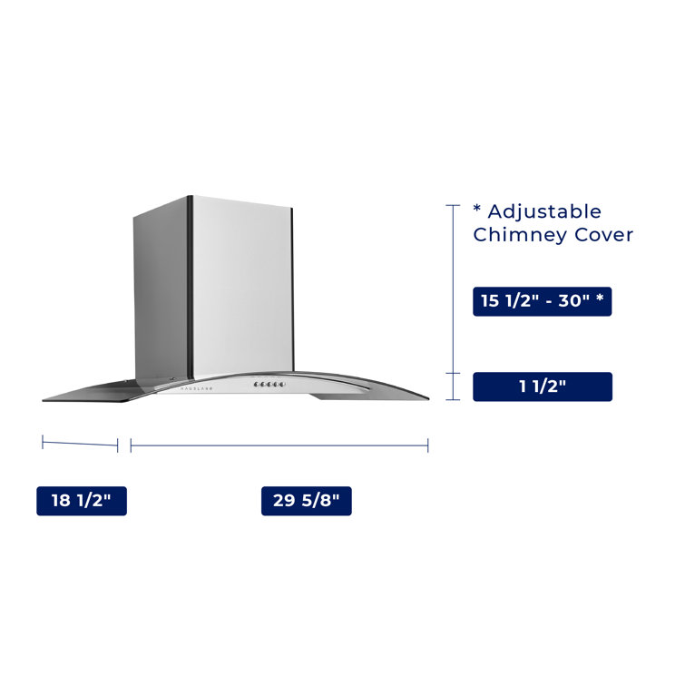 30" Stainless Steel Convertible Wall Mount Range Hood with Charcoal Filter