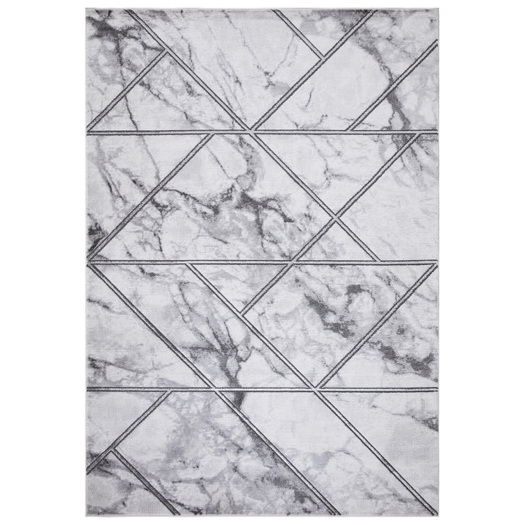 Gray Rectangular Stain-Resistant Synthetic Area Rug
