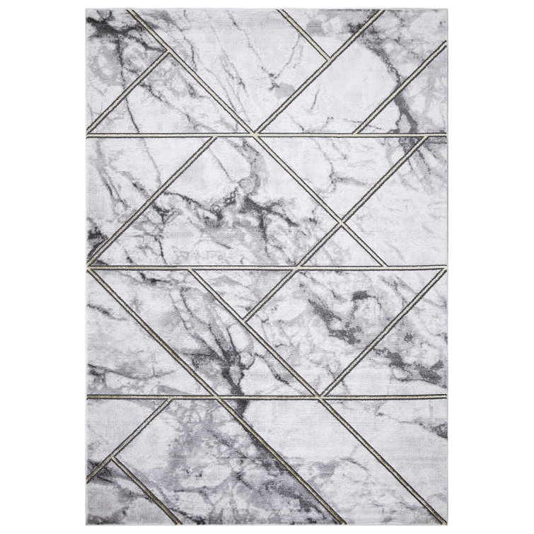 Gold and Gray Geometric Marble 5' x 7' Synthetic Area Rug