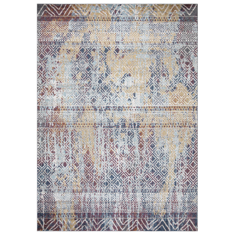 Vintage Multi-Color Geometric Synthetic Area Rug 5' x 7'