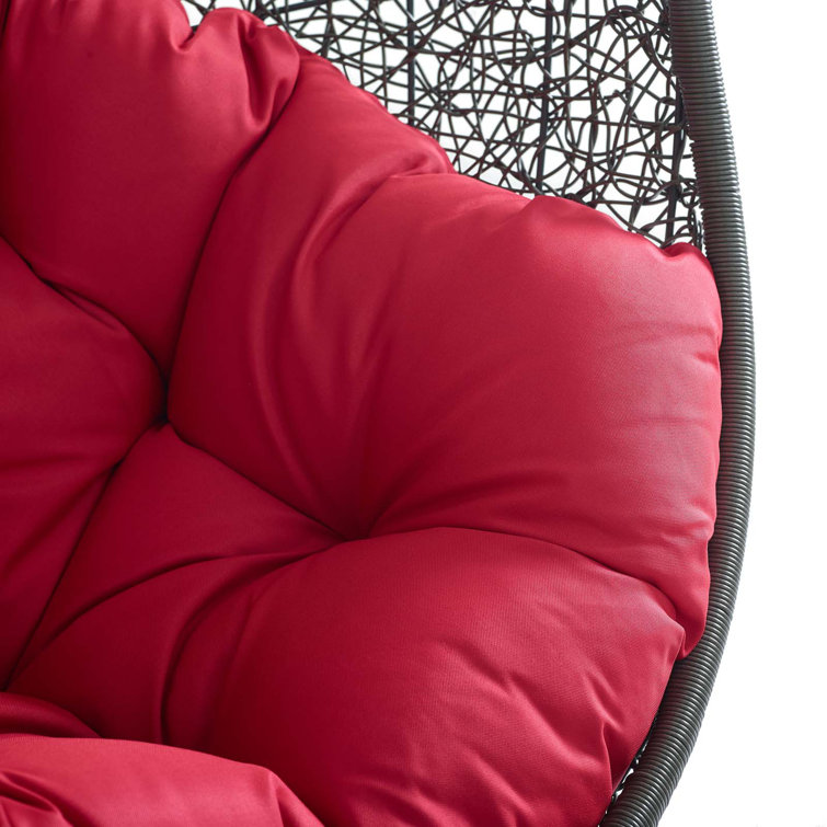 Gray and Red Synthetic Rattan Hanging Chair with Steel Stand