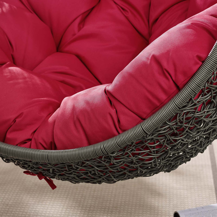 Gray and Red Synthetic Rattan Hanging Chair with Steel Stand