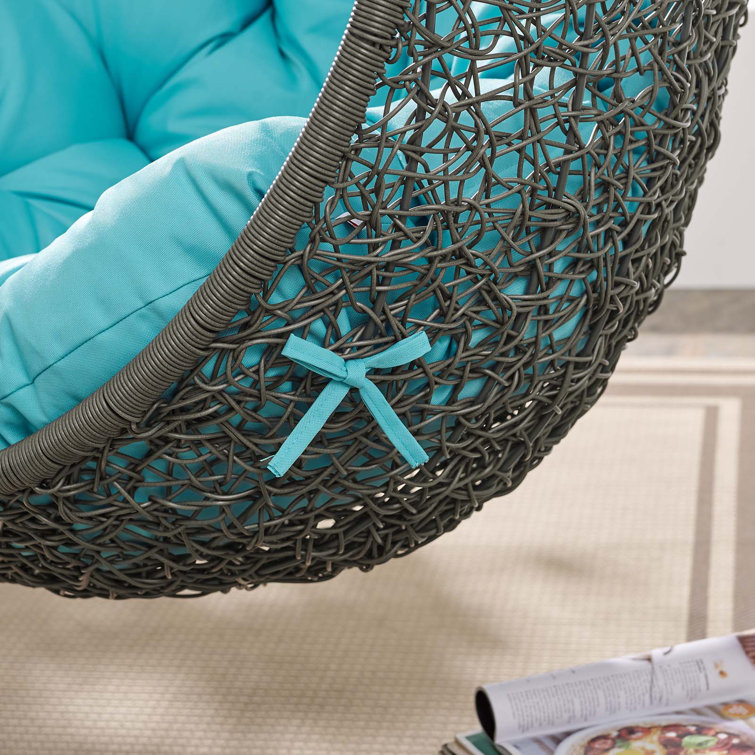 Gray and Turquoise Rattan Outdoor Patio Swing Chair with Stand