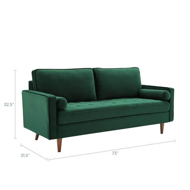 Mid-Century Modern 73'' Green Velvet Tufted Sofa with Wood Legs