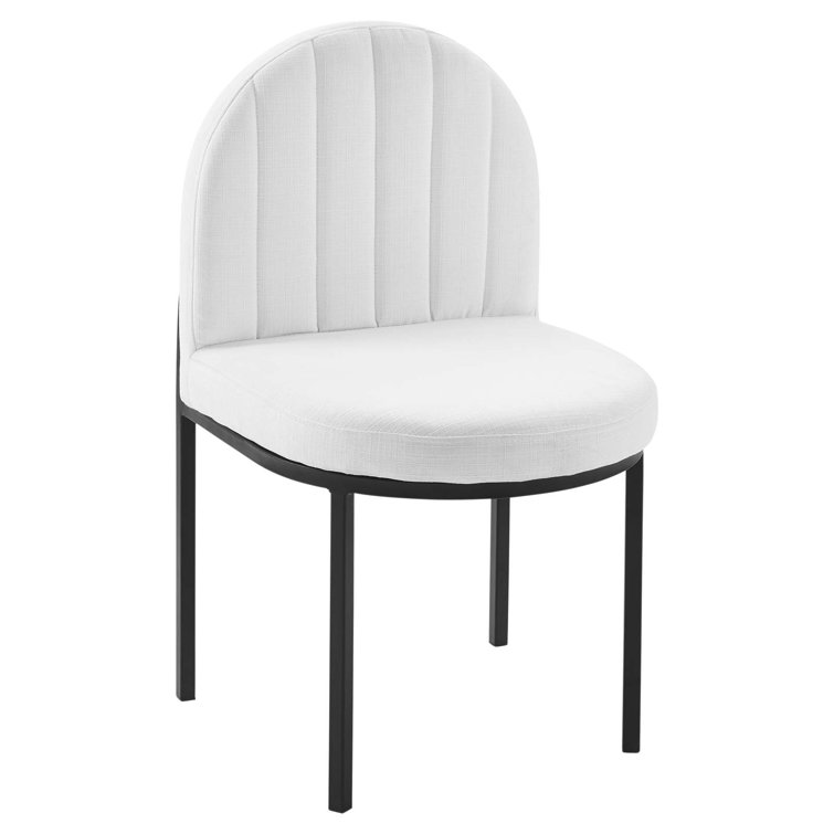 White Channel Tufted Upholstered Dining Side Chair with Black Metal Frame