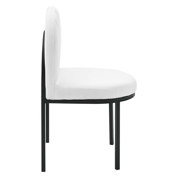 White Channel Tufted Upholstered Dining Side Chair with Black Metal Frame