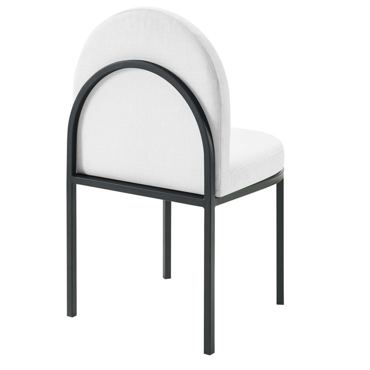 White Channel Tufted Upholstered Dining Side Chair with Black Metal Frame