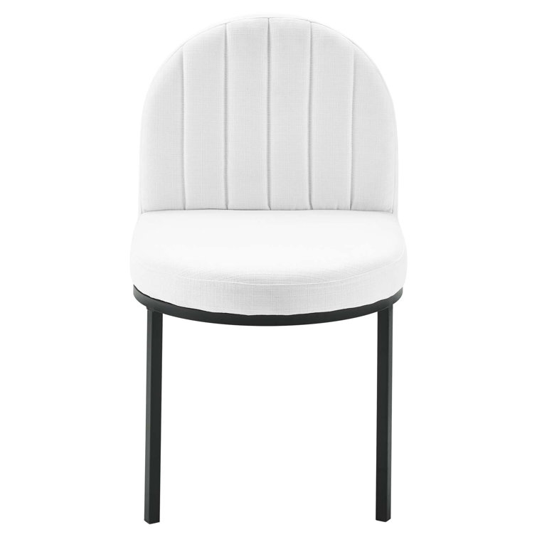 White Channel Tufted Upholstered Dining Side Chair with Black Metal Frame