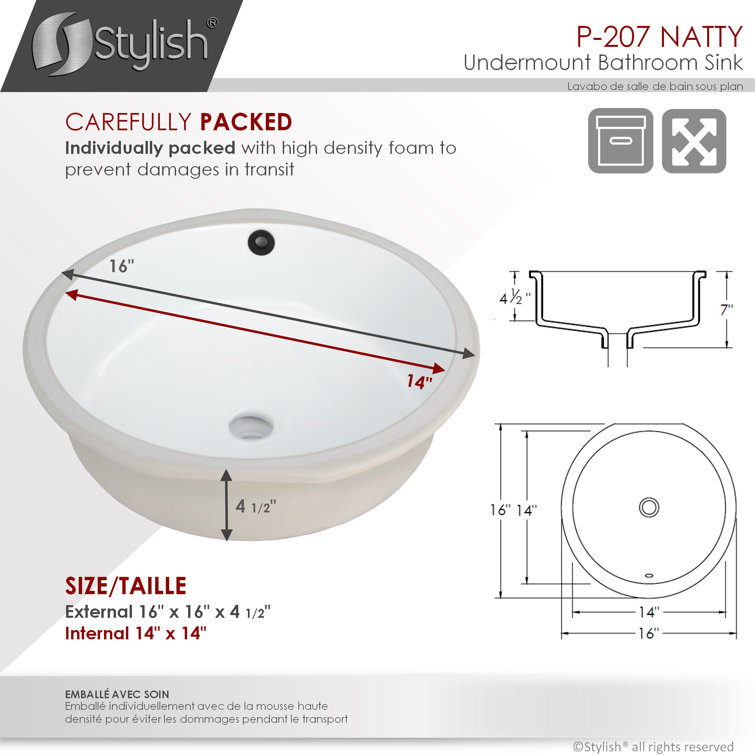 Natty 16" Round White Ceramic Undermount Bathroom Sink