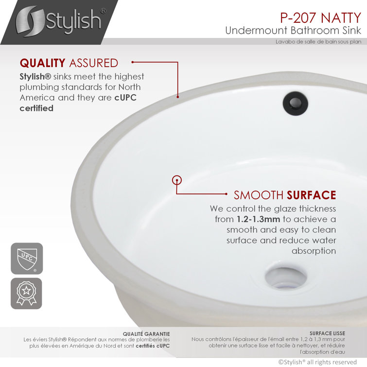 Natty 16" Round White Ceramic Undermount Bathroom Sink