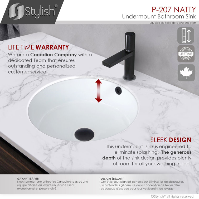 Natty 16" Round White Ceramic Undermount Bathroom Sink