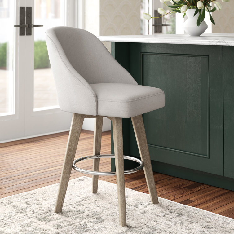 Elegant Reclaimed Grey Swivel Counter Stool with Metal Ring Footrest