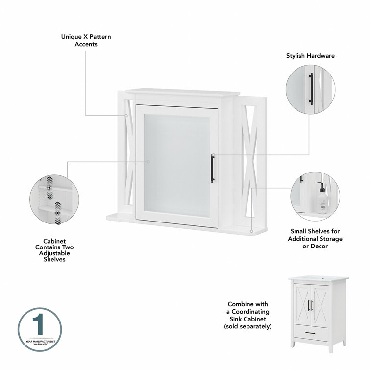 White Ash Farmhouse Wall-Mount Medicine Cabinet with Mirror