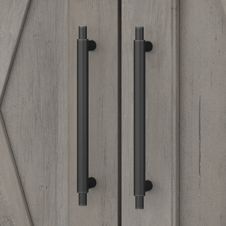Driftwood Gray Distressed Laminate Bathroom Wall Cabinet with X-Pattern Doors