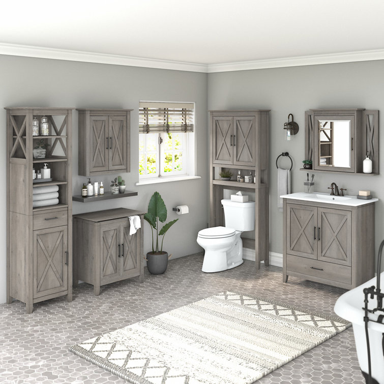 Driftwood Gray Laminated Wood Bathroom Medicine Cabinet with Mirror
