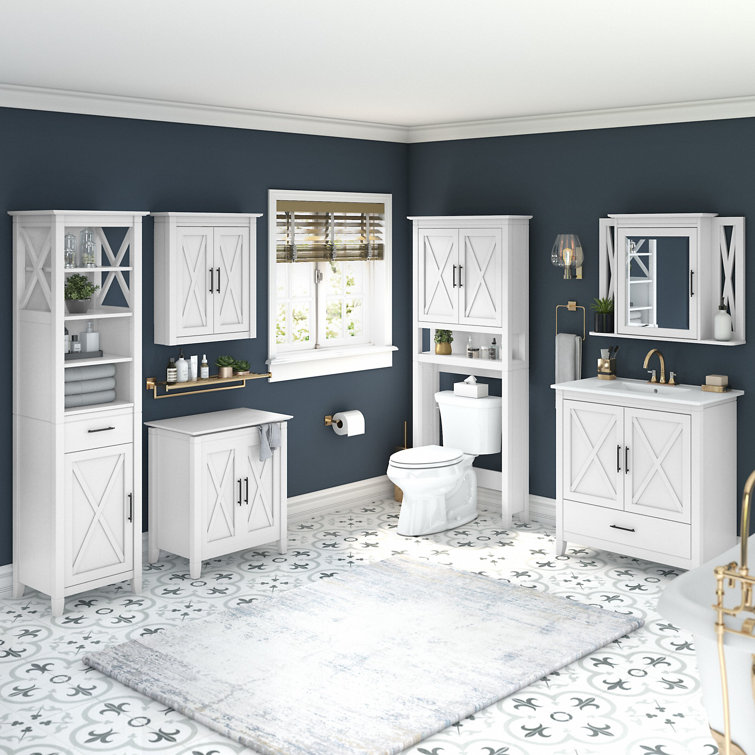 White Ash Farmhouse Wall-Mount Medicine Cabinet with Mirror