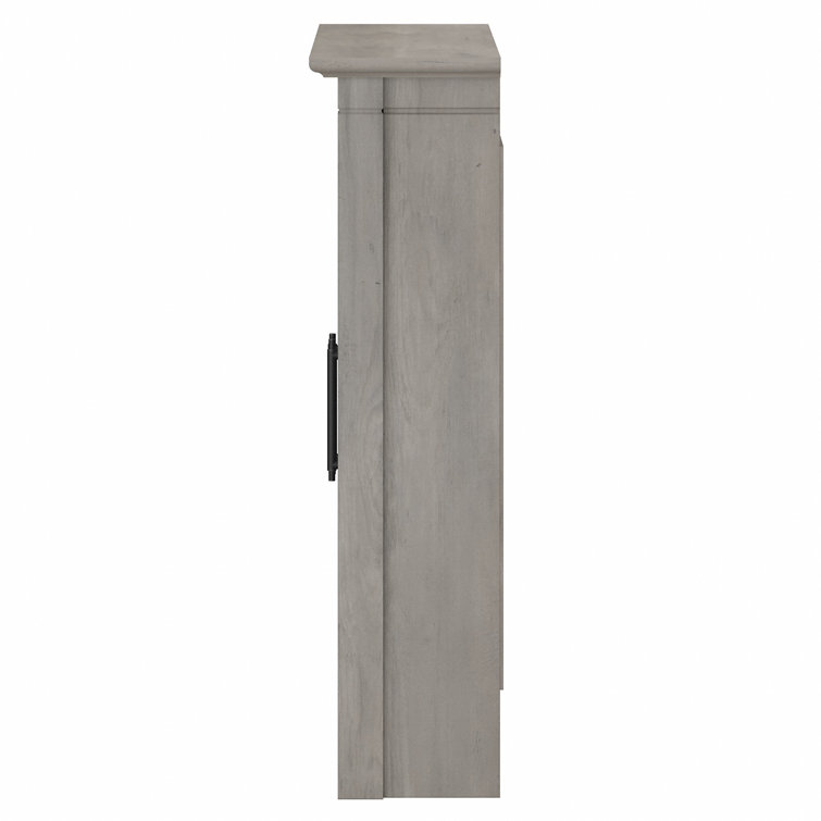 Driftwood Gray Distressed Laminate Bathroom Wall Cabinet with X-Pattern Doors