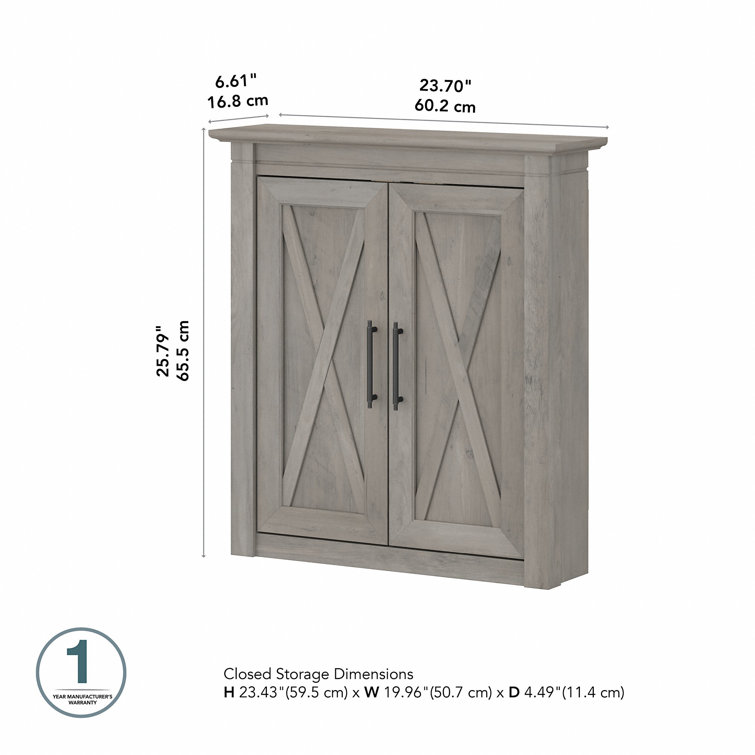 Driftwood Gray Distressed Laminate Bathroom Wall Cabinet with X-Pattern Doors