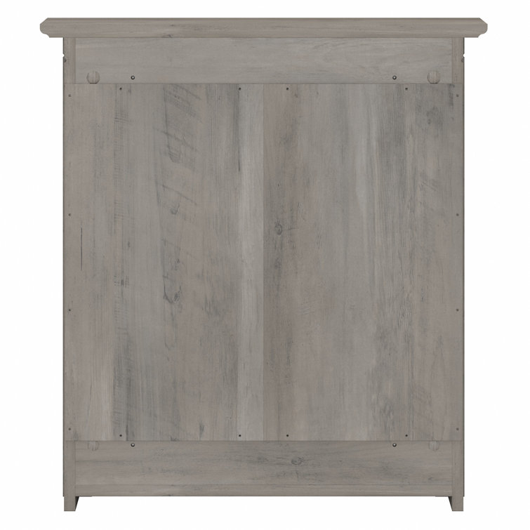 Driftwood Gray Distressed Laminate Bathroom Wall Cabinet with X-Pattern Doors