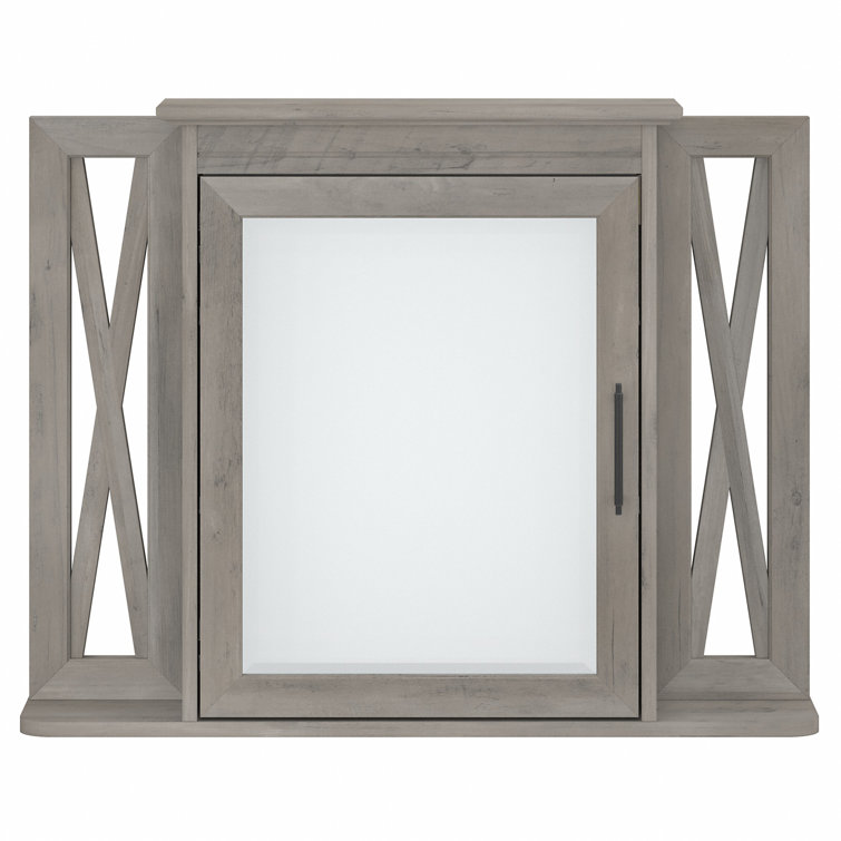 Driftwood Gray Laminated Wood Bathroom Medicine Cabinet with Mirror