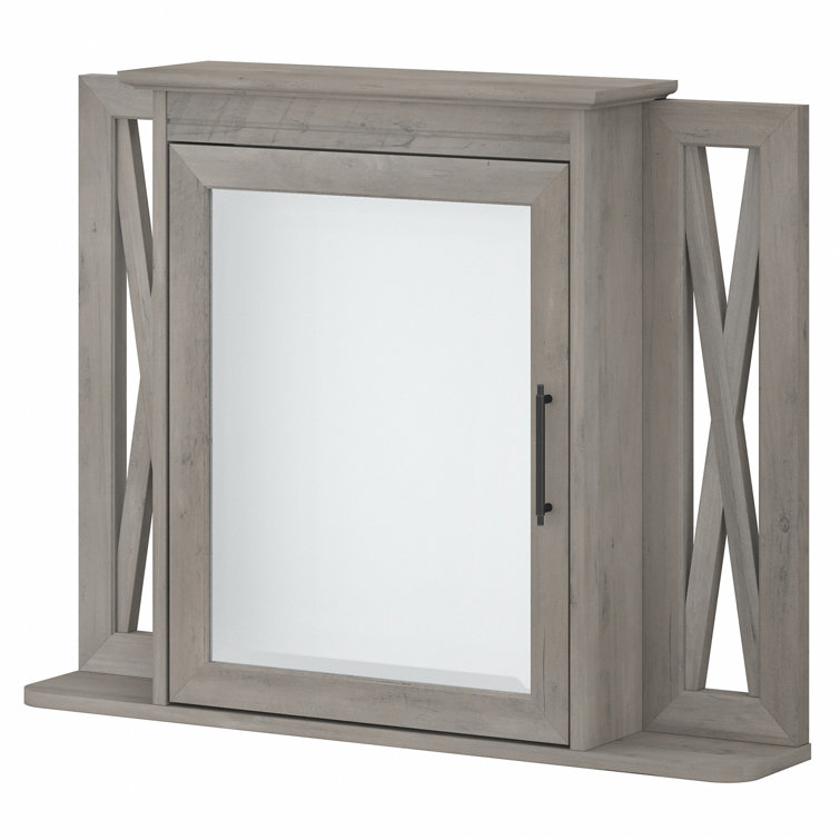Driftwood Gray Laminated Wood Bathroom Medicine Cabinet with Mirror