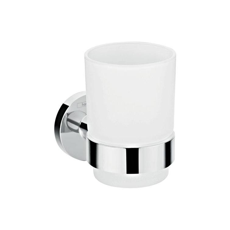 Contemporary Chrome and Glass Wall-Mounted Toothbrush Tumbler