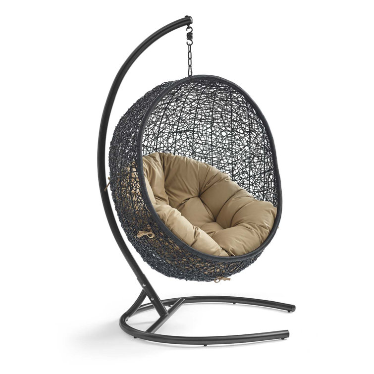 Mocha and Black Rattan Outdoor Swing Chair with Cushions
