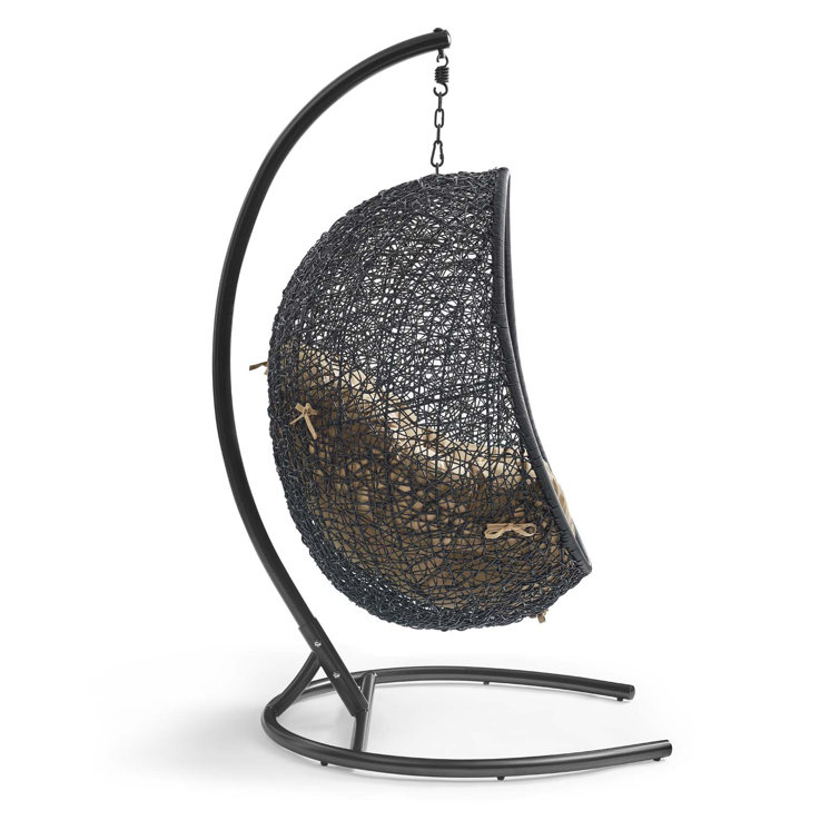 Mocha and Black Rattan Outdoor Swing Chair with Cushions