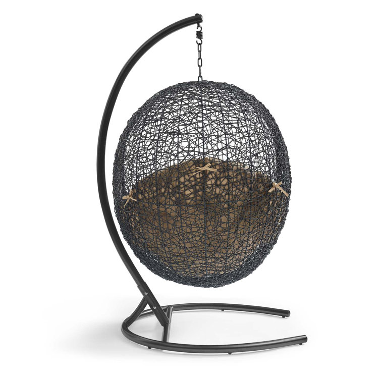 Mocha and Black Rattan Outdoor Swing Chair with Cushions