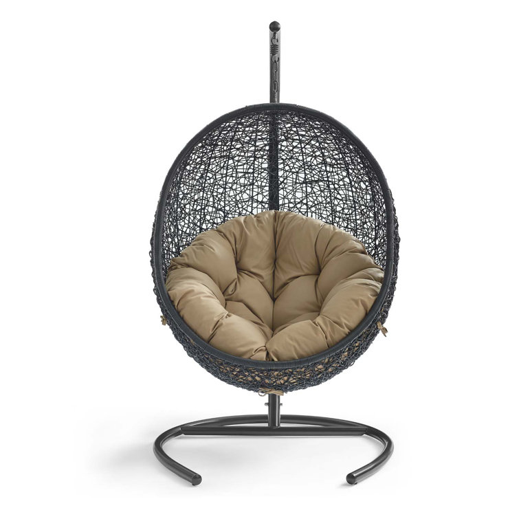 Mocha and Black Rattan Outdoor Swing Chair with Cushions