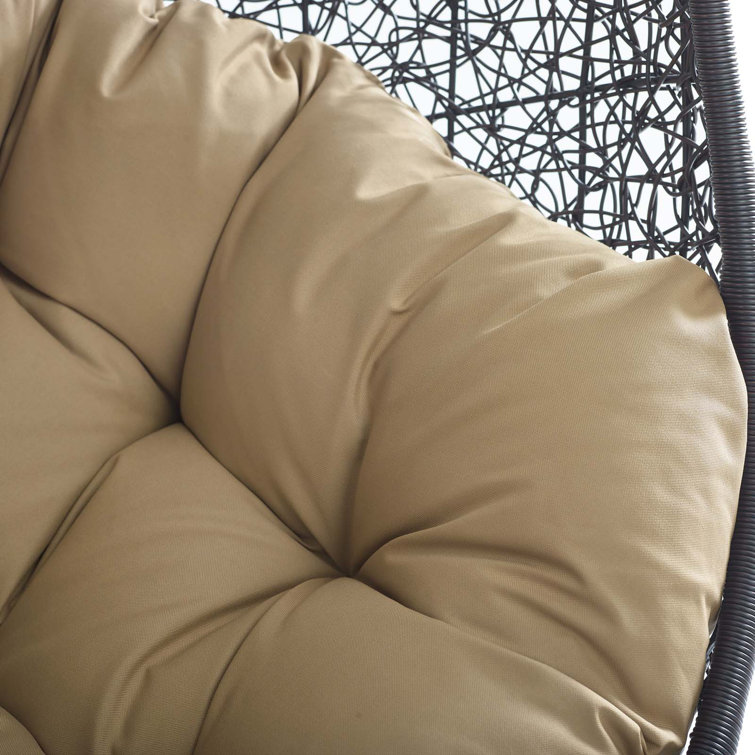 Mocha and Black Rattan Outdoor Swing Chair with Cushions