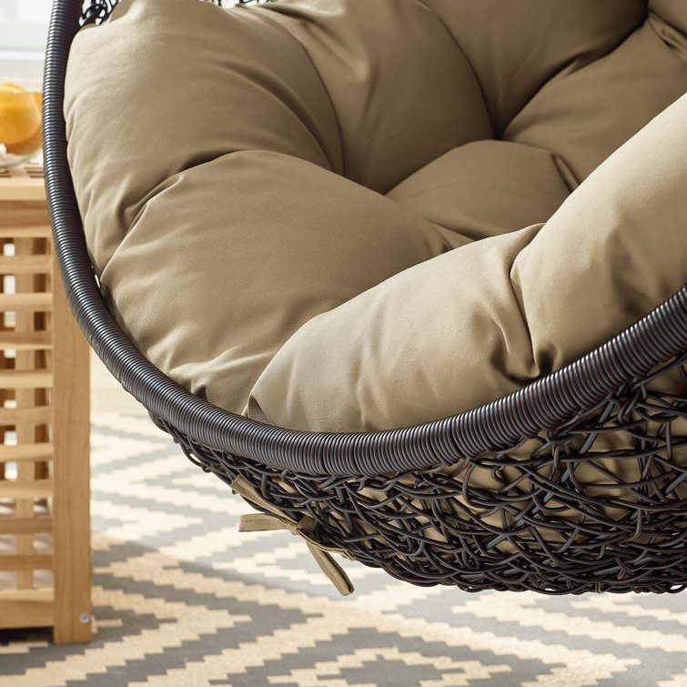 Mocha and Black Rattan Outdoor Swing Chair with Cushions