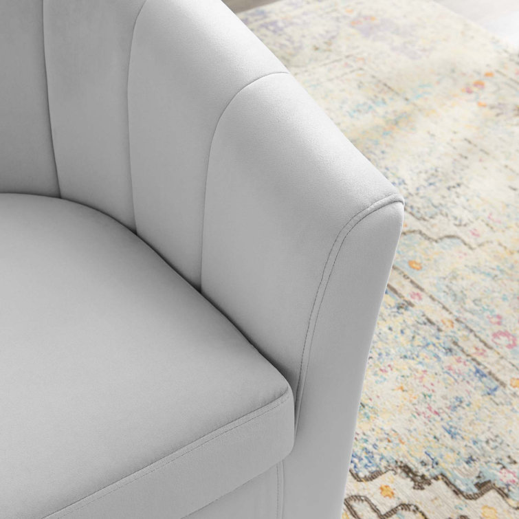 Luxurious Light Gray Velvet Swivel Barrel Accent Chair