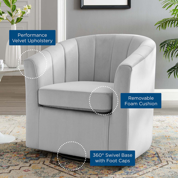 Luxurious Light Gray Velvet Swivel Barrel Accent Chair