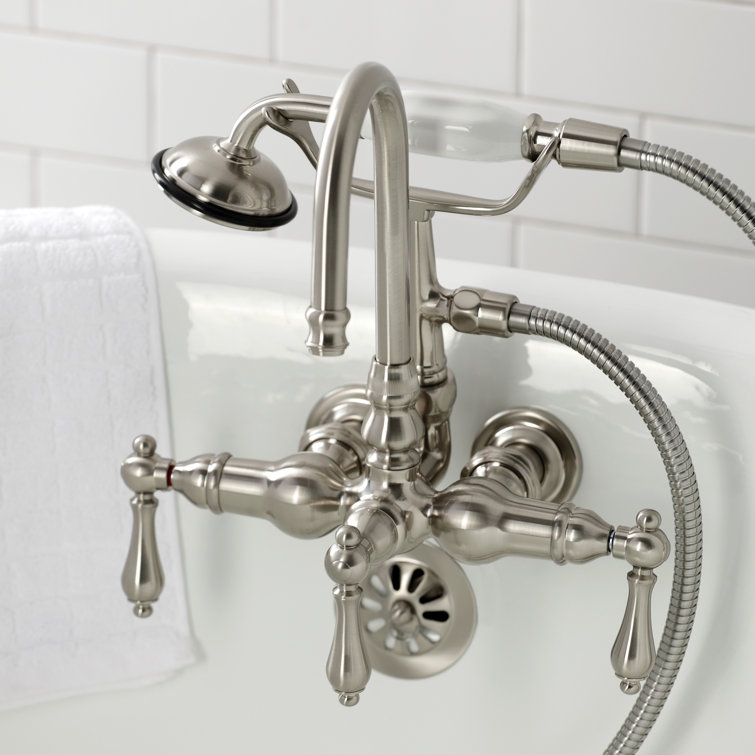 Brushed Nickel Vintage Wall Mount Clawfoot Tub Faucet with Hand Shower