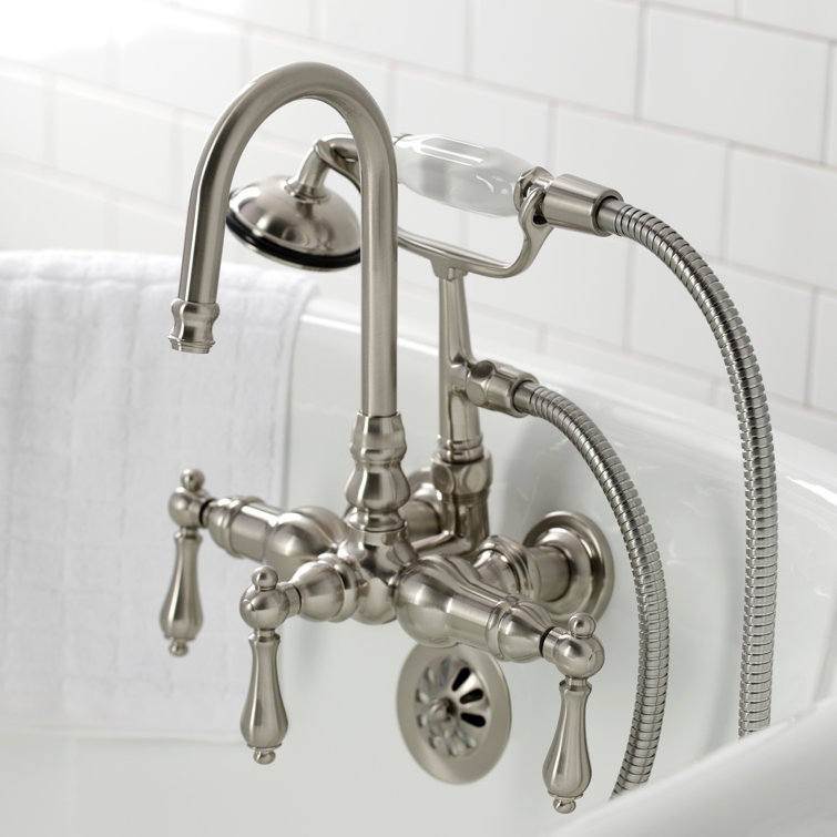 Brushed Nickel Vintage Wall Mount Clawfoot Tub Faucet with Hand Shower