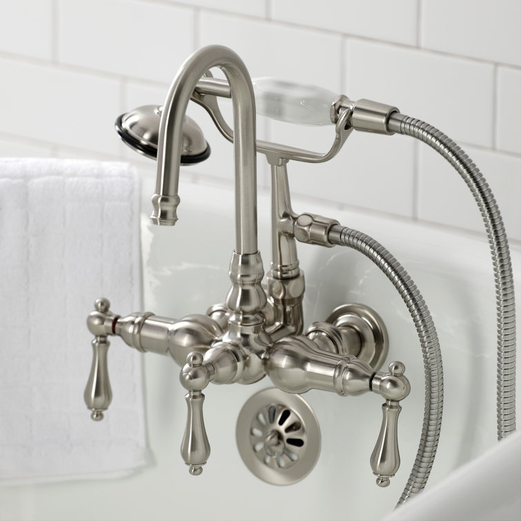 Brushed Nickel Vintage Wall Mount Clawfoot Tub Faucet with Hand Shower