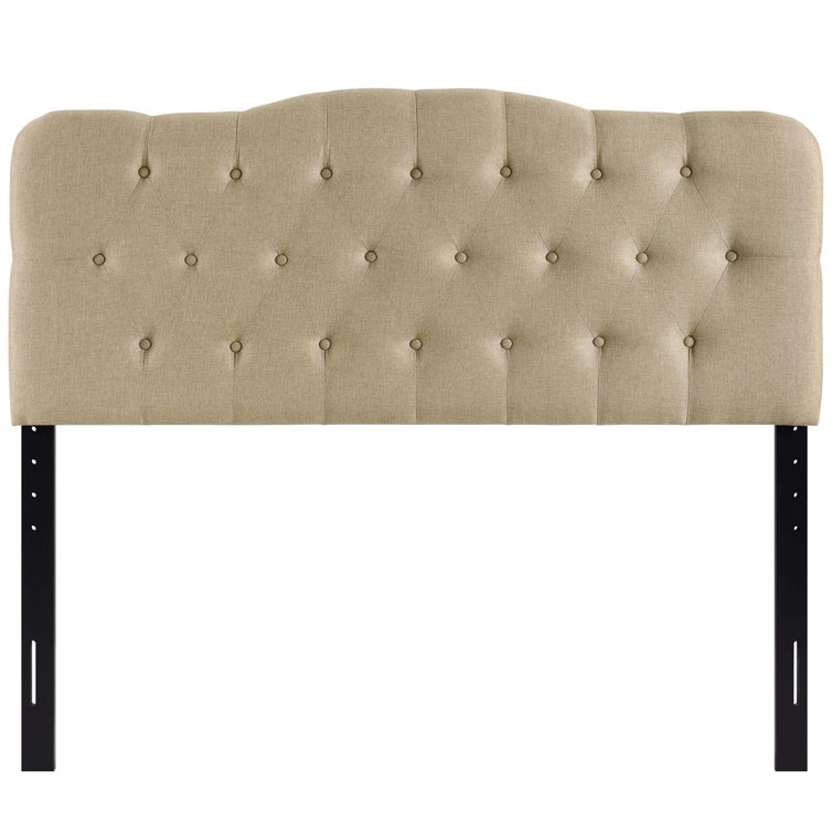 Beige Tufted Upholstered Queen Fabric Headboard