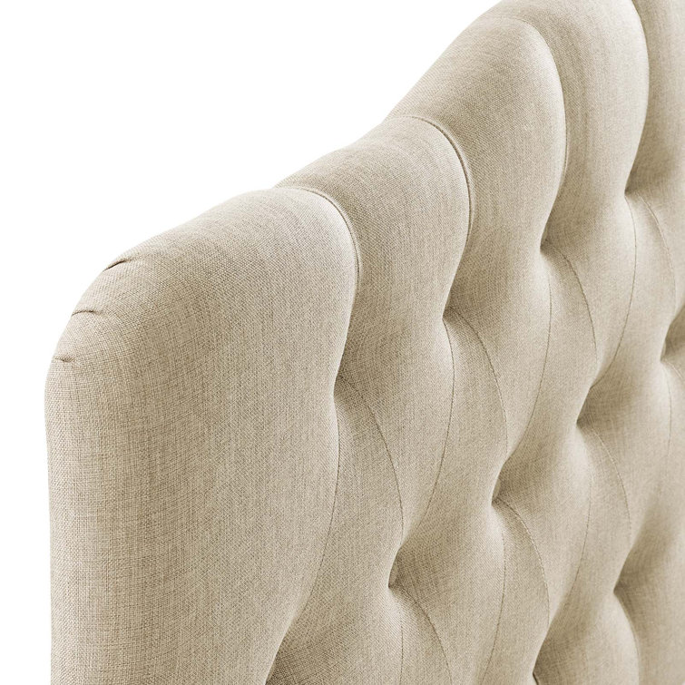 Beige Tufted Upholstered Queen Fabric Headboard