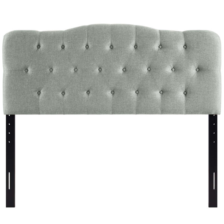 Beige Tufted Upholstered Queen Fabric Headboard