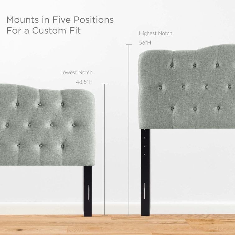 Beige Tufted Upholstered Queen Fabric Headboard