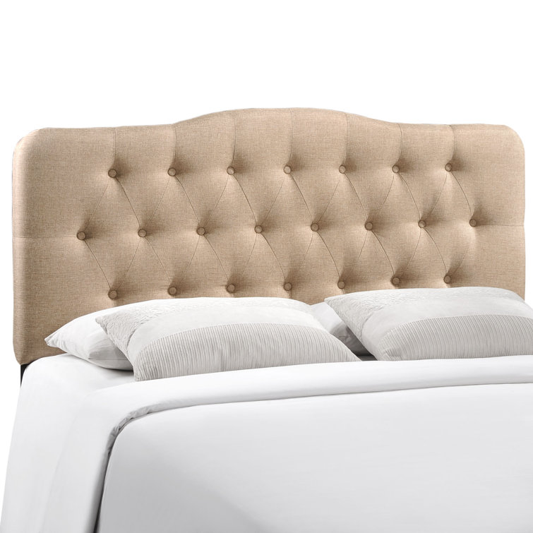 Beige Tufted Upholstered Queen Fabric Headboard