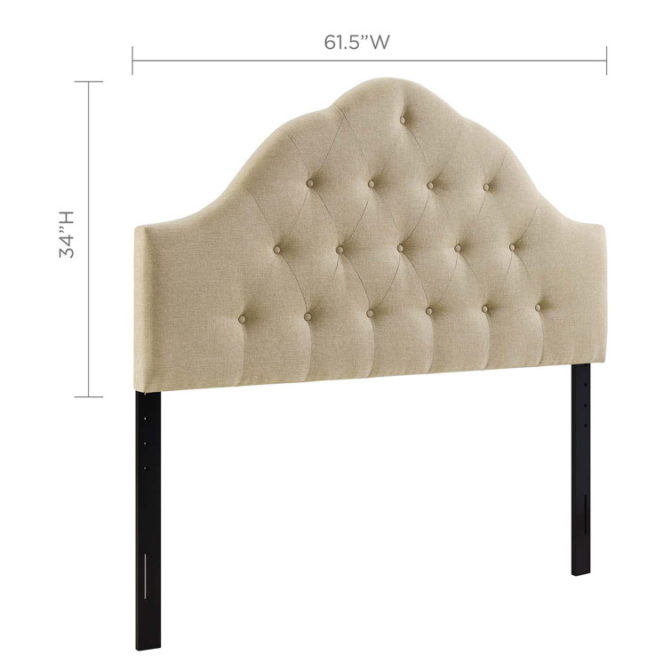 Beige Tufted Upholstered Queen Fabric Headboard