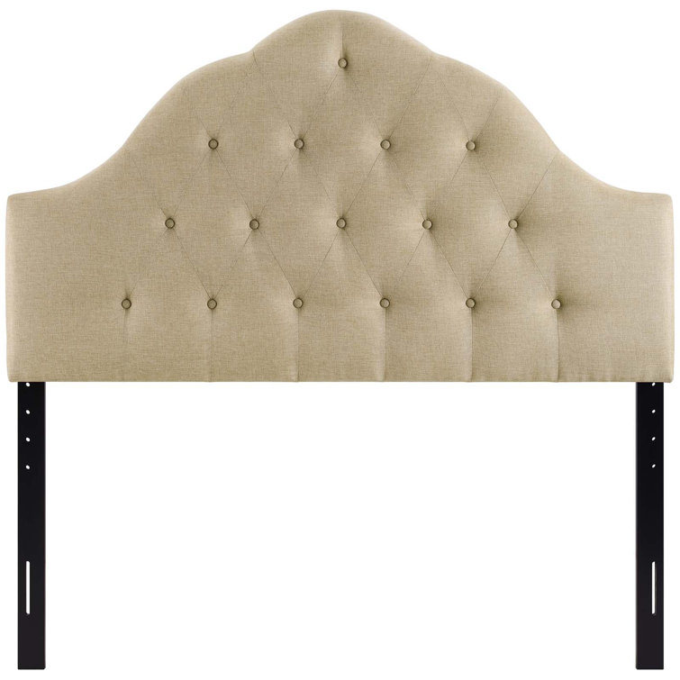 Beige Tufted Upholstered Queen Fabric Headboard