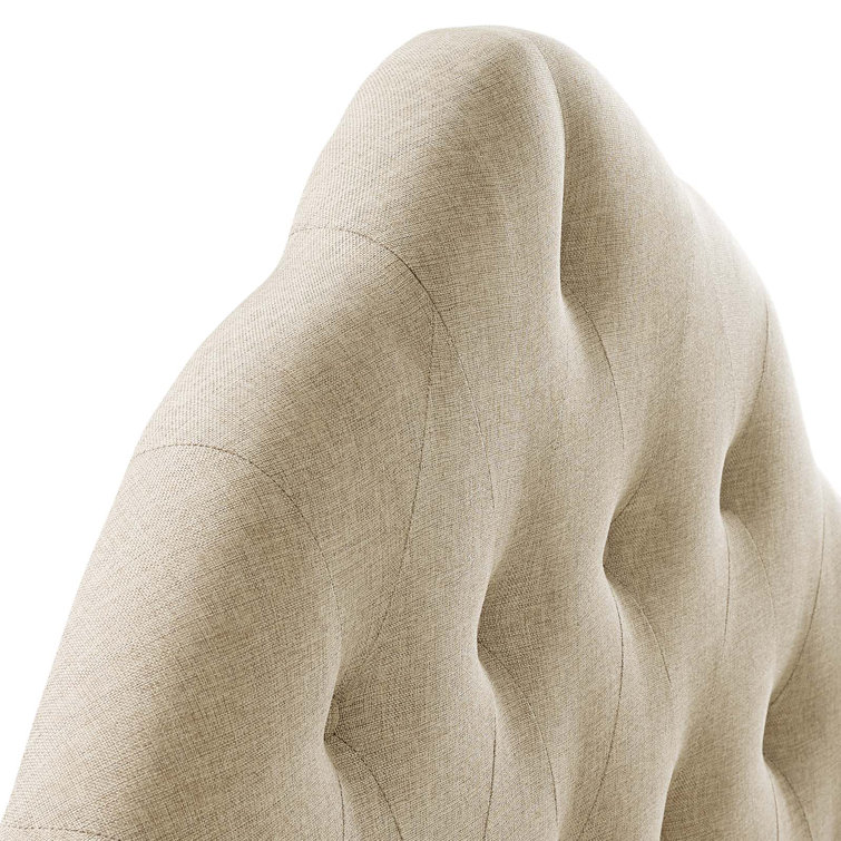 Beige Tufted Upholstered Queen Fabric Headboard