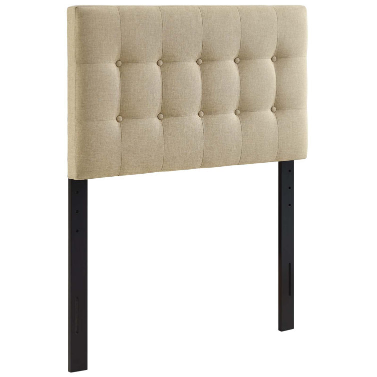 Beige Tufted Upholstered Twin Headboard with Button Detail