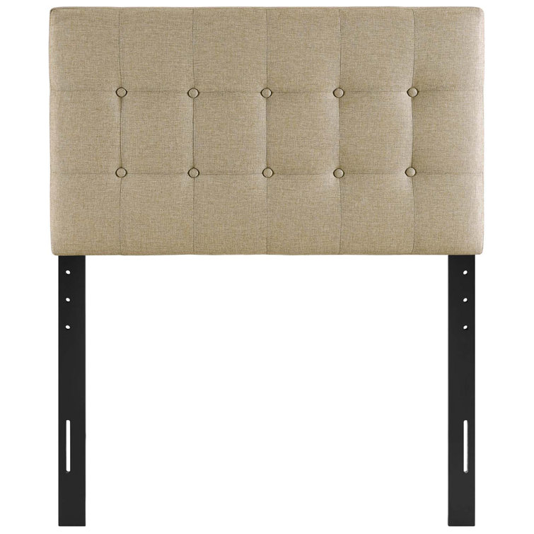 Beige Tufted Upholstered Twin Headboard with Button Detail