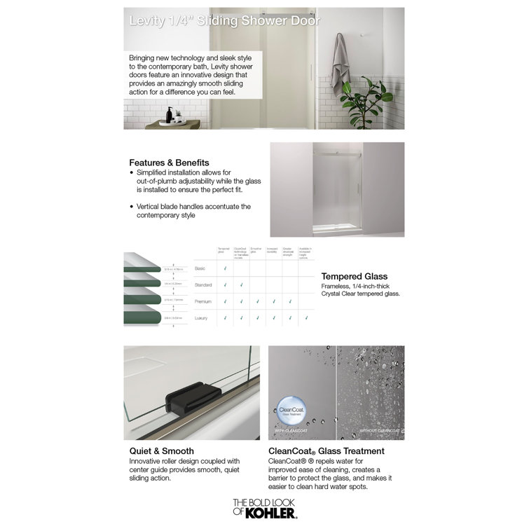 Levity Anodized Dark Bronze Frameless Sliding Shower Door with Clear Glass
