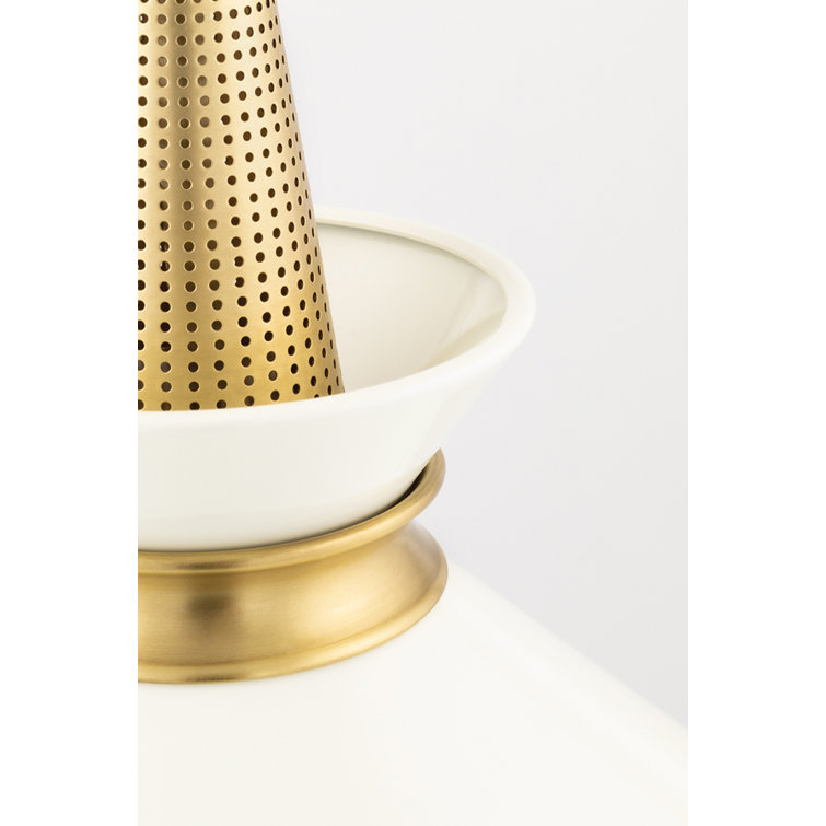 Aged Brass and Cream Metal Single Cone Pendant Light